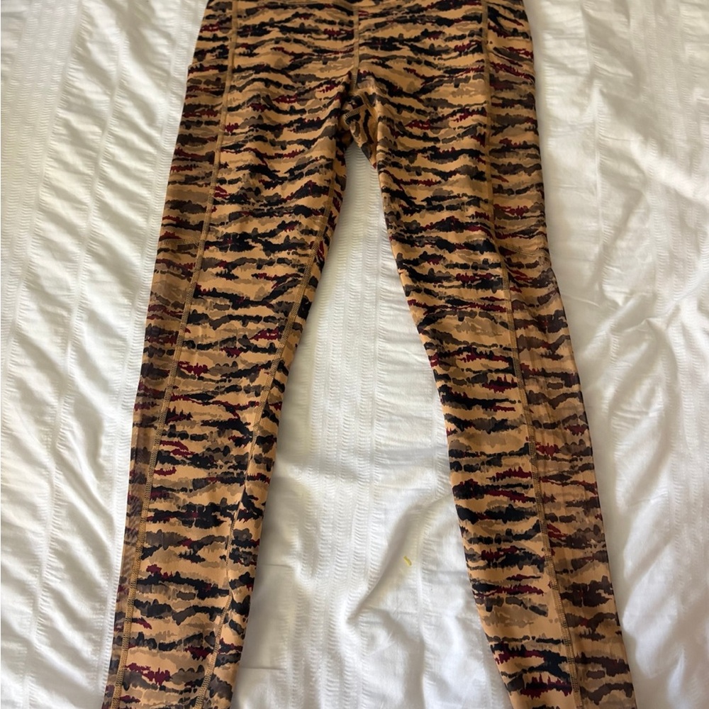 Tiger Stripe Print Leggings in Tan, Black & Burgundy